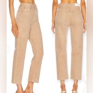 RE/DONE Women's Washed Khaki Straight Leg High Waisted Jeans size 27